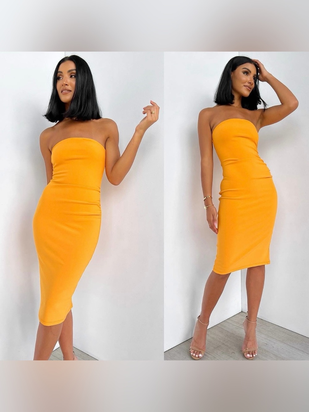 Petal & Pup Whitehaven Ruched Stretch Midi Tube Dress in Orange Petal- NWT